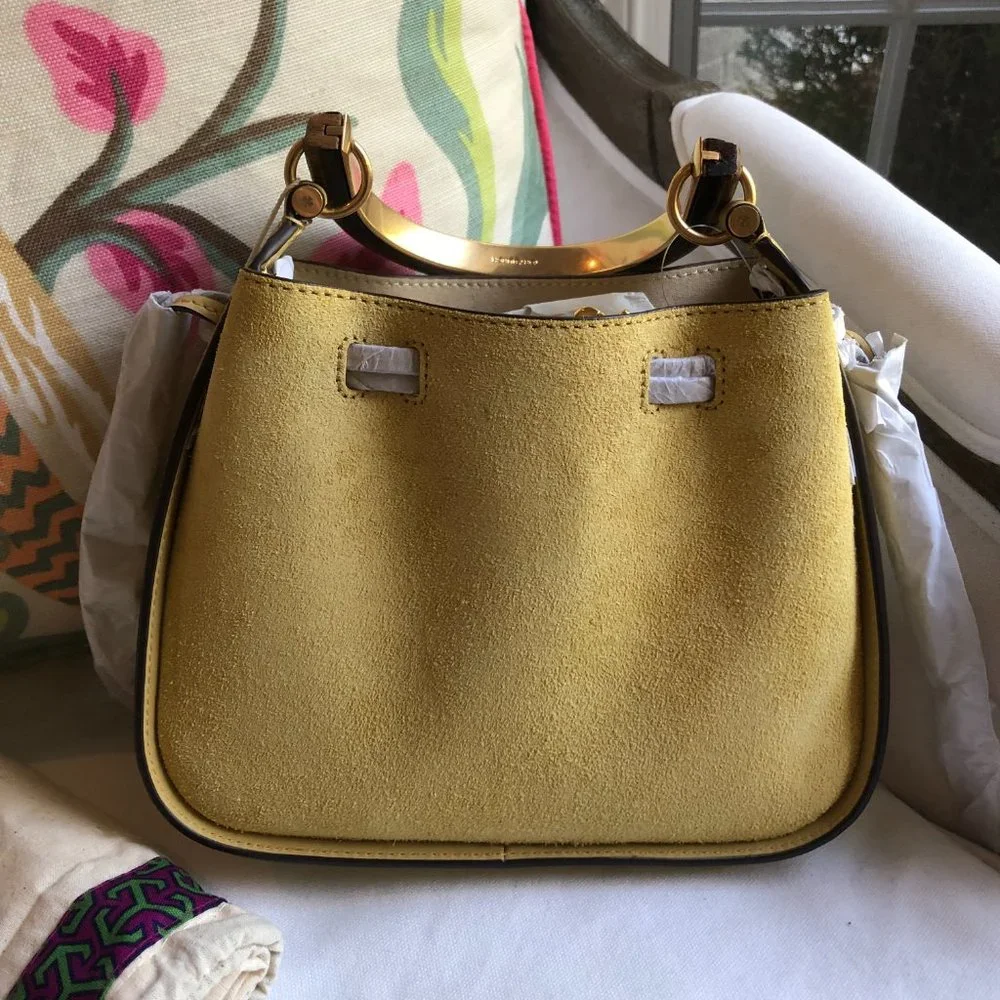💛 NEW Tory Burch Miller Suede Cinch Bag in Beeswax